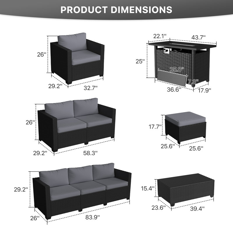 8-Piece Outdoor Wicker Sectional Sofa Set With Fire Pit Table, Ottomans & Storage Table, All-Weather Patio Conversation Set For Backyard, Garden & Poolside