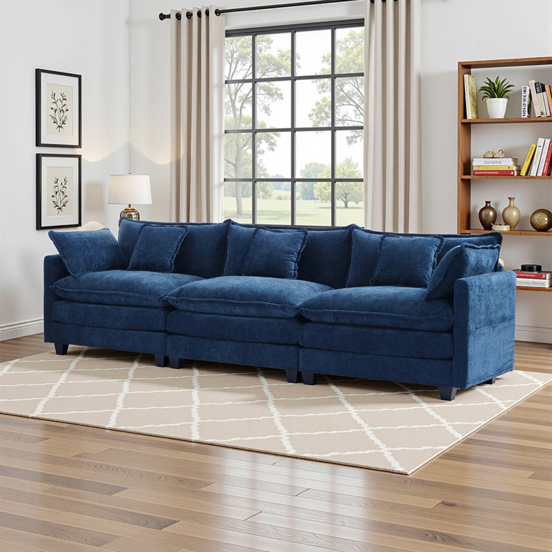 Modern Comfy 3-Seater Modular Sofa Couch - Chenille Modern Upholstered 4 Seater Corduroy Fabric Sofa With Arm And Throw Pillows