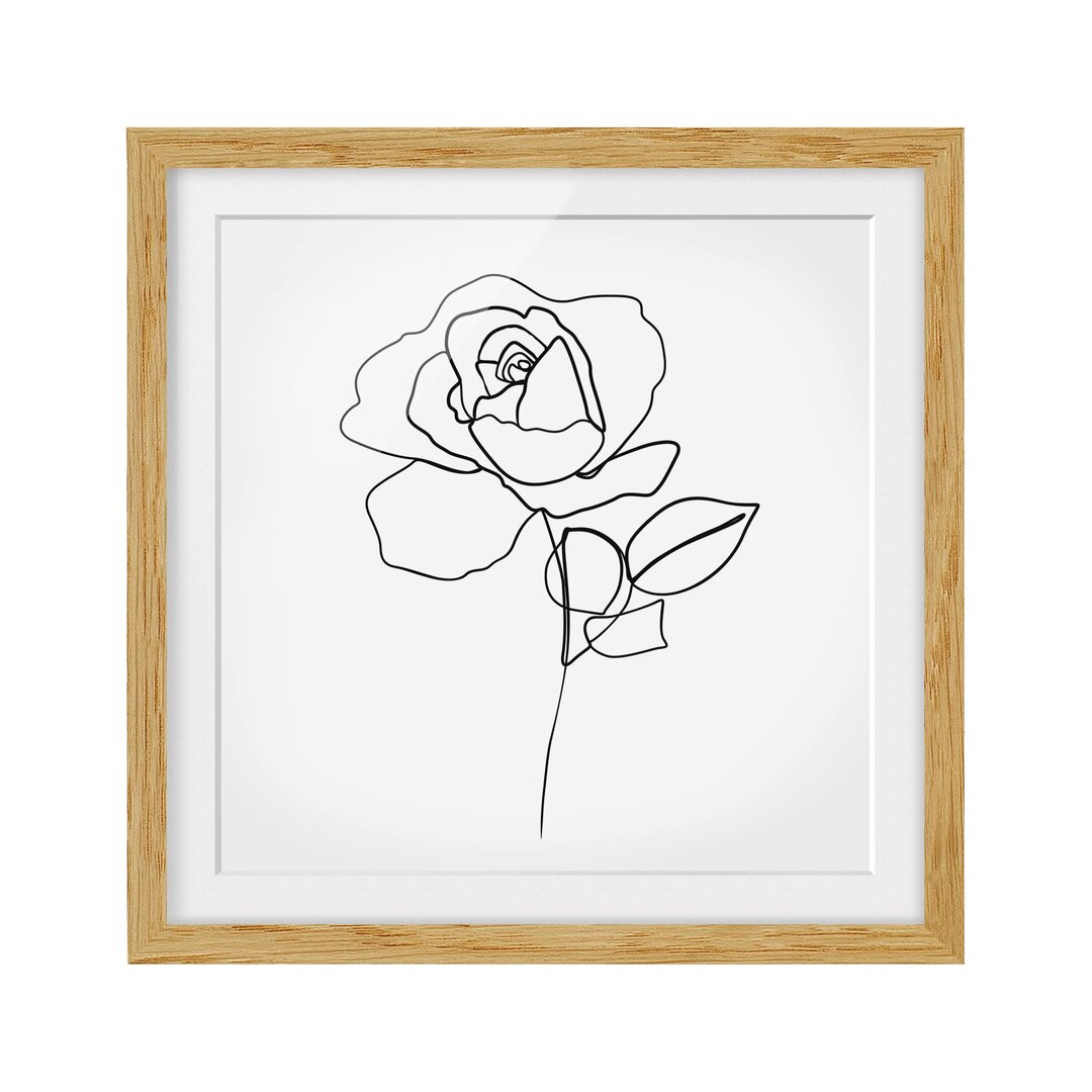 Gerahmter Grafikdruck Line Art Rose