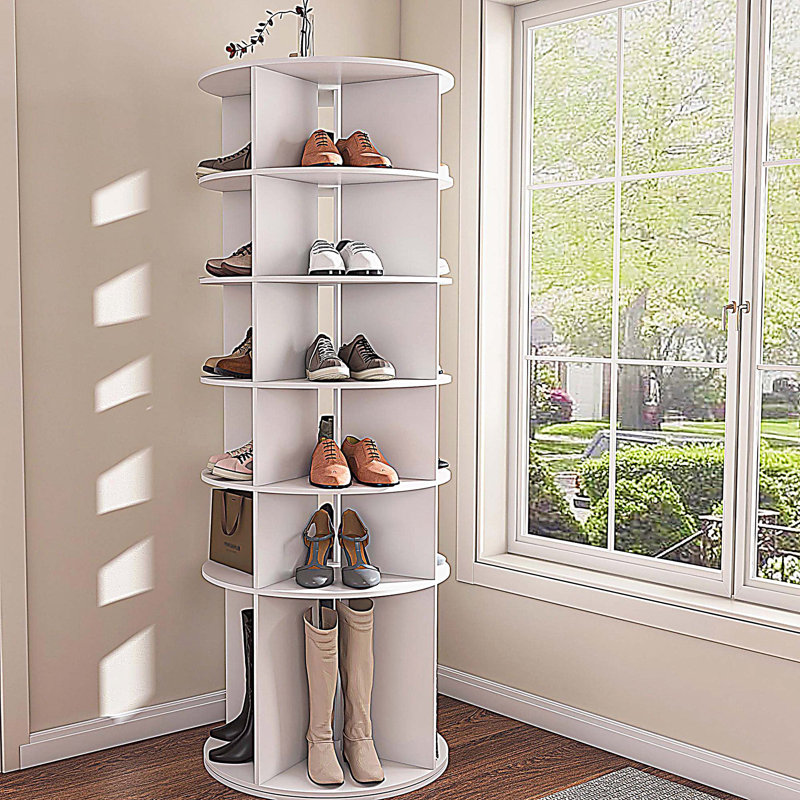 Rotating Shoe Rack Tower, 6-Tier Spinning Shoe Rack, Free Standing 360° Revolving Shoe Organizer, High Bottom Design Shoe Tower Spinning Storage Lazy Susany, Fits 24 Pairs of Shoes