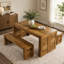 55" Dining Table Set,  Wooden Kitchen Table for 4-6 with 2 Benches-949391135