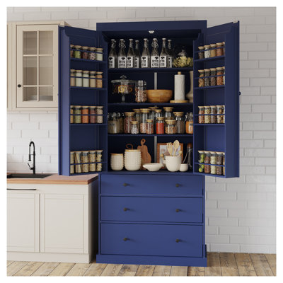 Armoire de cuisine de style campagnard bleu 77 "avec tablettes réglables et 3 tiroirs - TopMAX