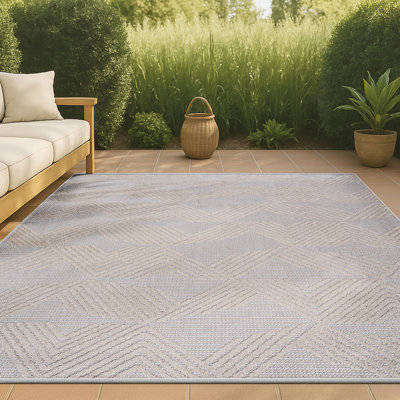 Sumeyya High-Low Pile Art Deco Geometric Beige Indoor/Outdoor Rug