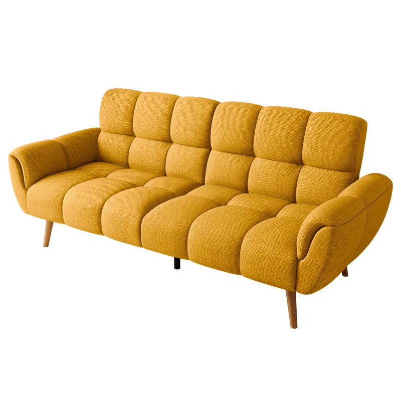 Modern 76.7 in. Flared Arm Linen Rectangle Convertible Sofa, Yellow Linen