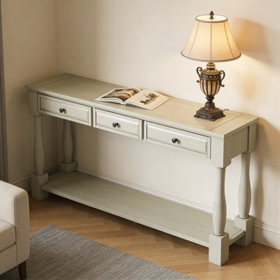 64 Inch Farmhouse Console Table With 3 Drawers And Bottom Shelf - Sturdy Wood Entryway Sofa Table For Living Room Hallway And Bedroom