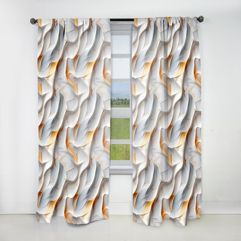 White Sleek Marble Harmony - Glam Velvet Curtain - Room Darkening - 1 Panel, 52" W x 108" L