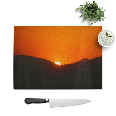 Tempered Glass Sun Setting Behind the Mountains Chopping Board