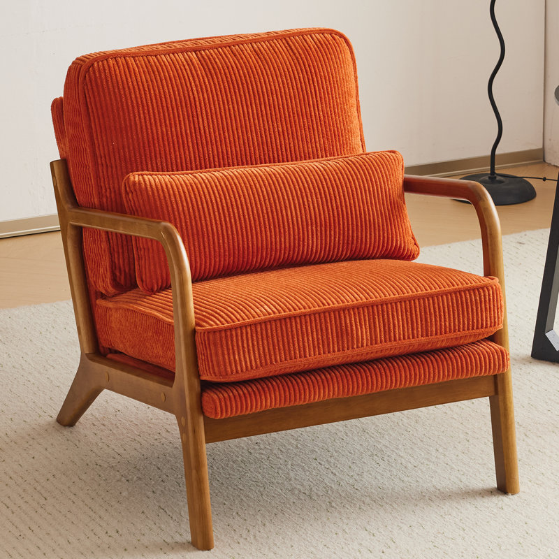Fauteuil Mid-Century en bois massif Chai, Orange