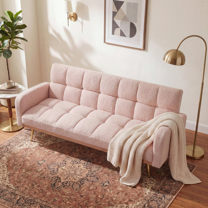 Canapé-lit réglable 3-en-1 avec tissu en molleton Teddy, Tissu rose