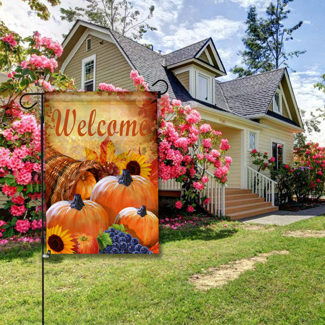 Pumpkin in Cornucopia 2-Sided Autumn Welcome Garden Flag Polyester 18 x 13 in. Garden Flag ANLEY