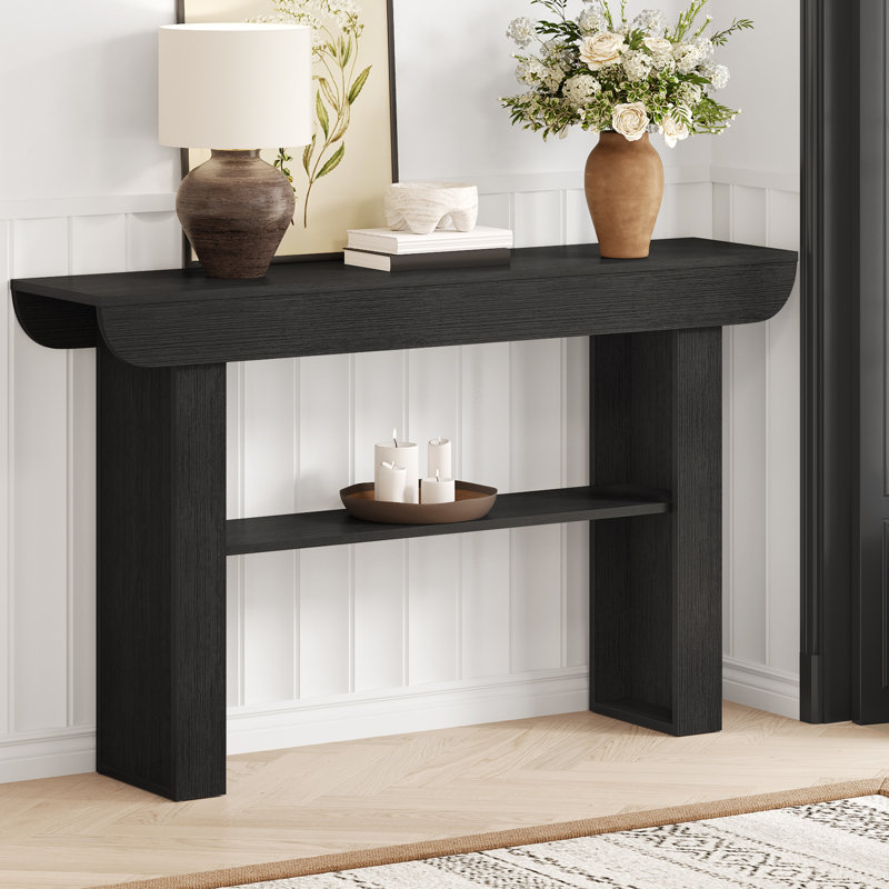 55" Farmhouse Console Table,Wooden Narrow Long Entryway Foyer Table, Black
