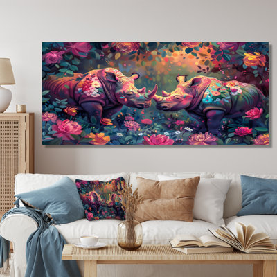 Rose, vert, rhinocéros, merveille, rêves, rhinocéros, art mural, salon