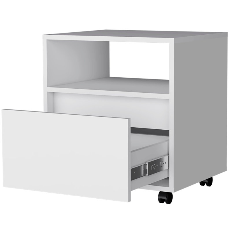 Table de chevet blanche avec mobilité et tiroir spacieux - Améliore l'ambiance de la chambre à coucher 1 surface supérieure pratique pour les essentiels