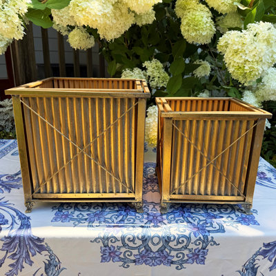 Antique Gold Trelliage Box Planters, Set of 2