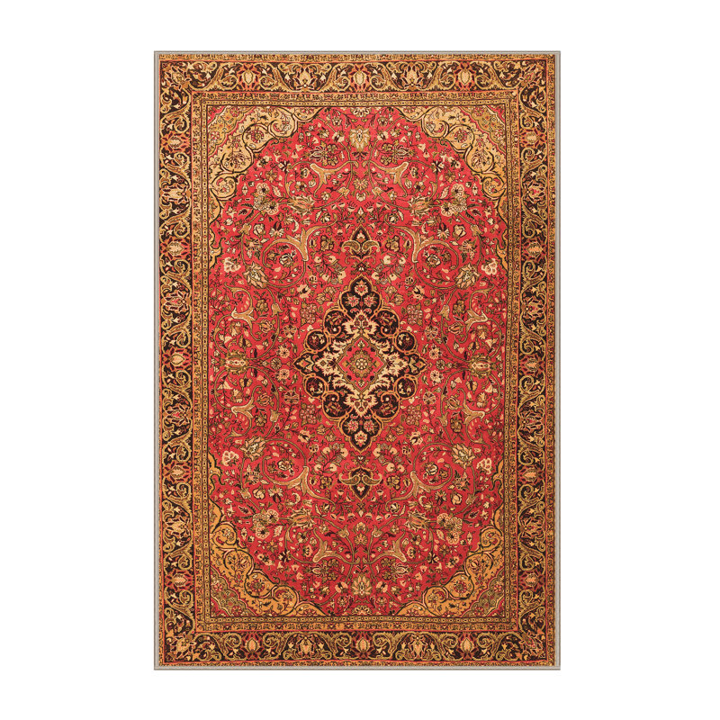 Tapis oriental rouge / brun / beige tissé à la machine 7 pi x 10 pi Bhavana