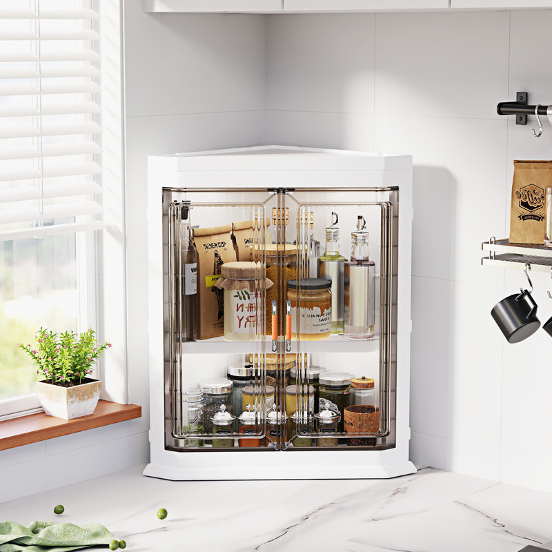 Meuble de rangement triangulaire en coin avec portes, grande capacité, pliable, en plastique, anti-poussière, idéal pour le salon, la chambre à coucher ou la cuisine.