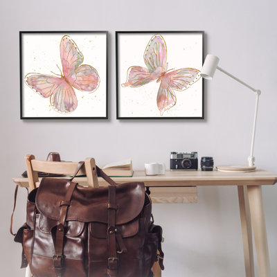 Pink & Glam Butterflies Nature 2 Piece Black Framed Giclee Art Set by Nan