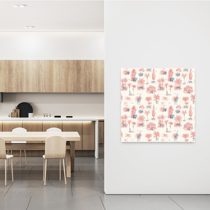 Impression d'art mural motif Safari Toile abstrait palmier oiseau éléphant paysage nature, H 48 po x l 48 po
