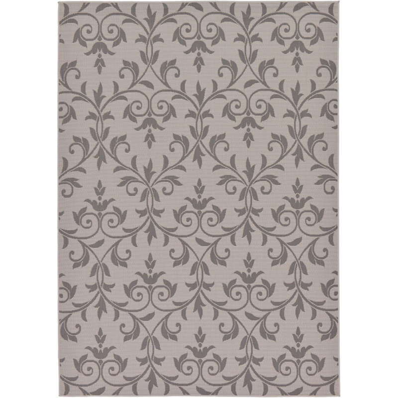 Tapis de véranda d'extérieur gris avec volute, Rectangle 5 pi 3 po x 8 pi