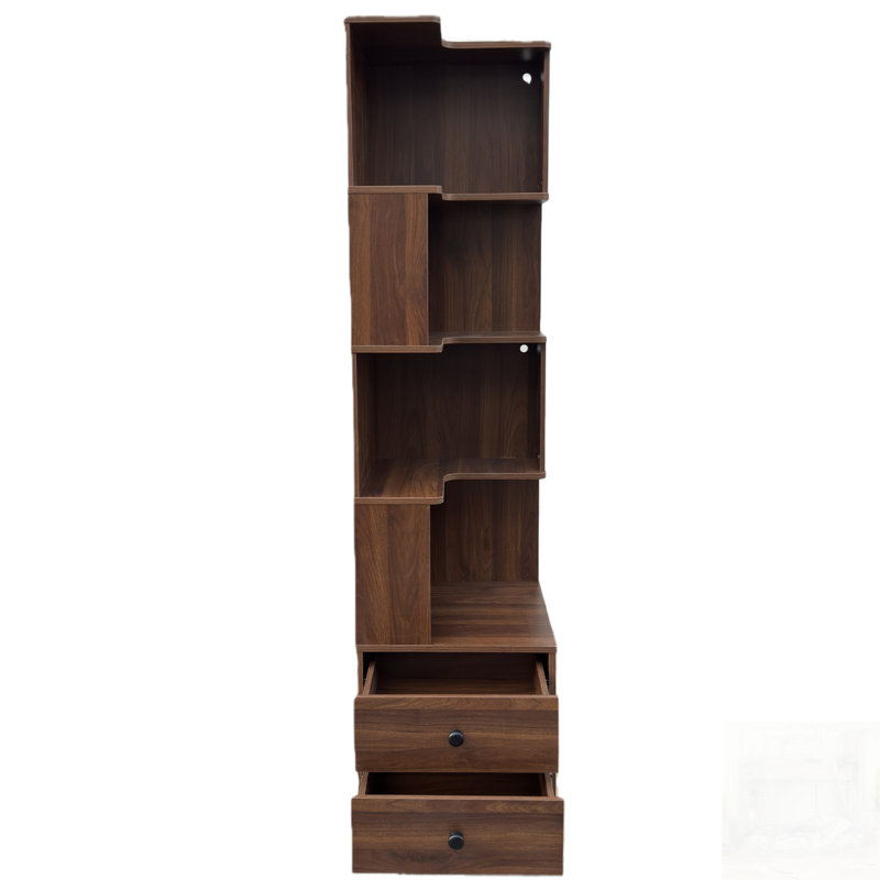 Bibliothèque d'angle avec tiroirs, étagère en L à 4 niveaux avec lumières DEL pour une utilisation efficace de l'espace et un rangement élégant