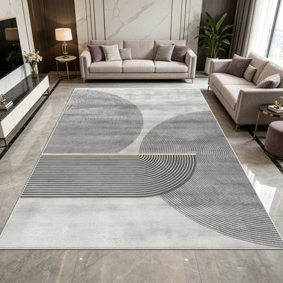 1PC Modern Minimalist Neutral Grey Geometric Curved Line Abstract area rugs, Soft and Comfortable, easy-to-maintain, machine washable Indoor floor mat, suitable for living room, bedroom, dining room, home office, entryway, balcony, Home Decor, Outdoo