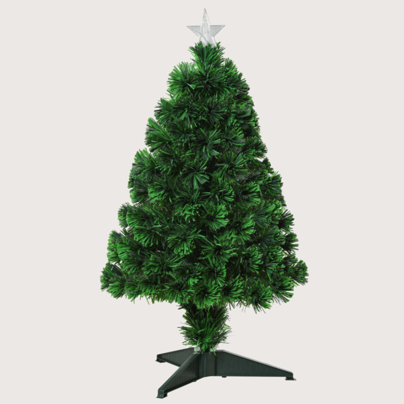 2.5Ft Tall Pre-Lit Douglas Fir Tabletop Artificial Christmas Tree With Realistic Branches, Fibre Optic LED Lights And 85 Tips, Green