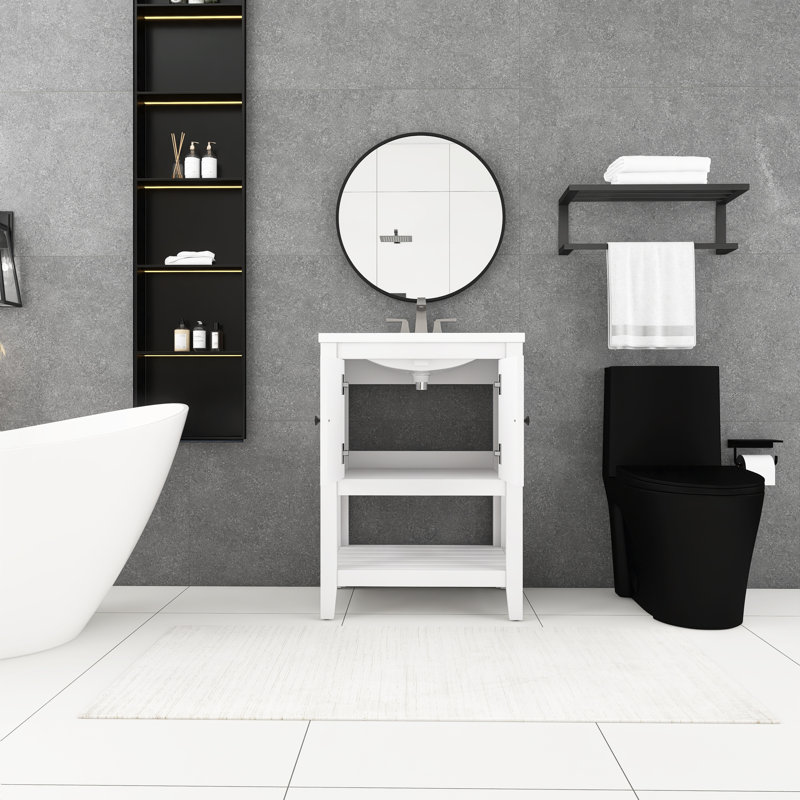 Meuble-lavabo simple autoportant 24 po avec plateau en céramique Lilley, Blanc