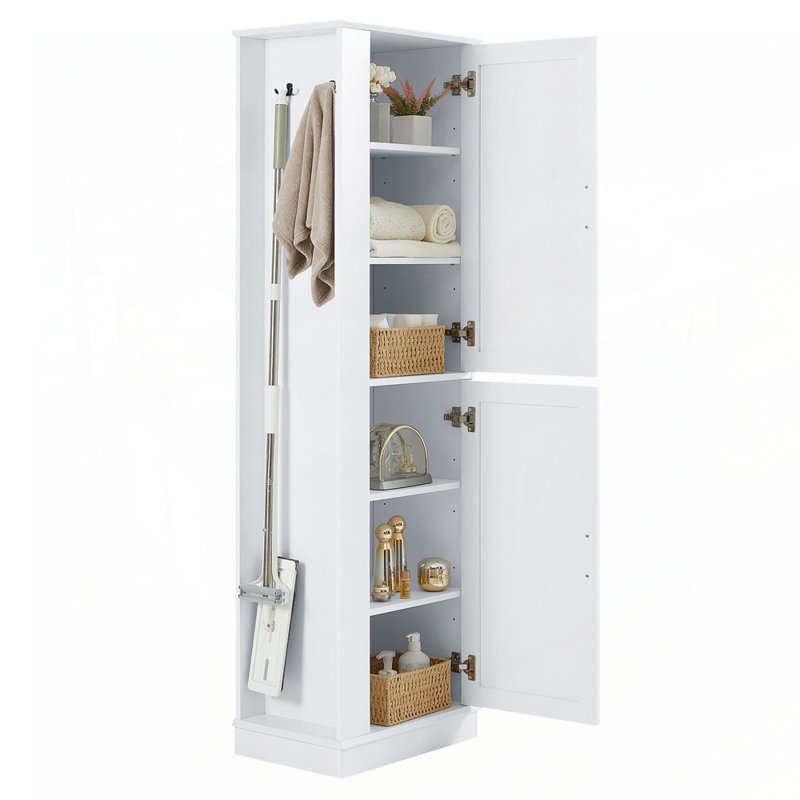 Grande armoire de rangement pour salle de bain avec tablette réglable et crochet, organisateur de panneau de fibres à densité moyenne autoportant pour salle de bain moderne