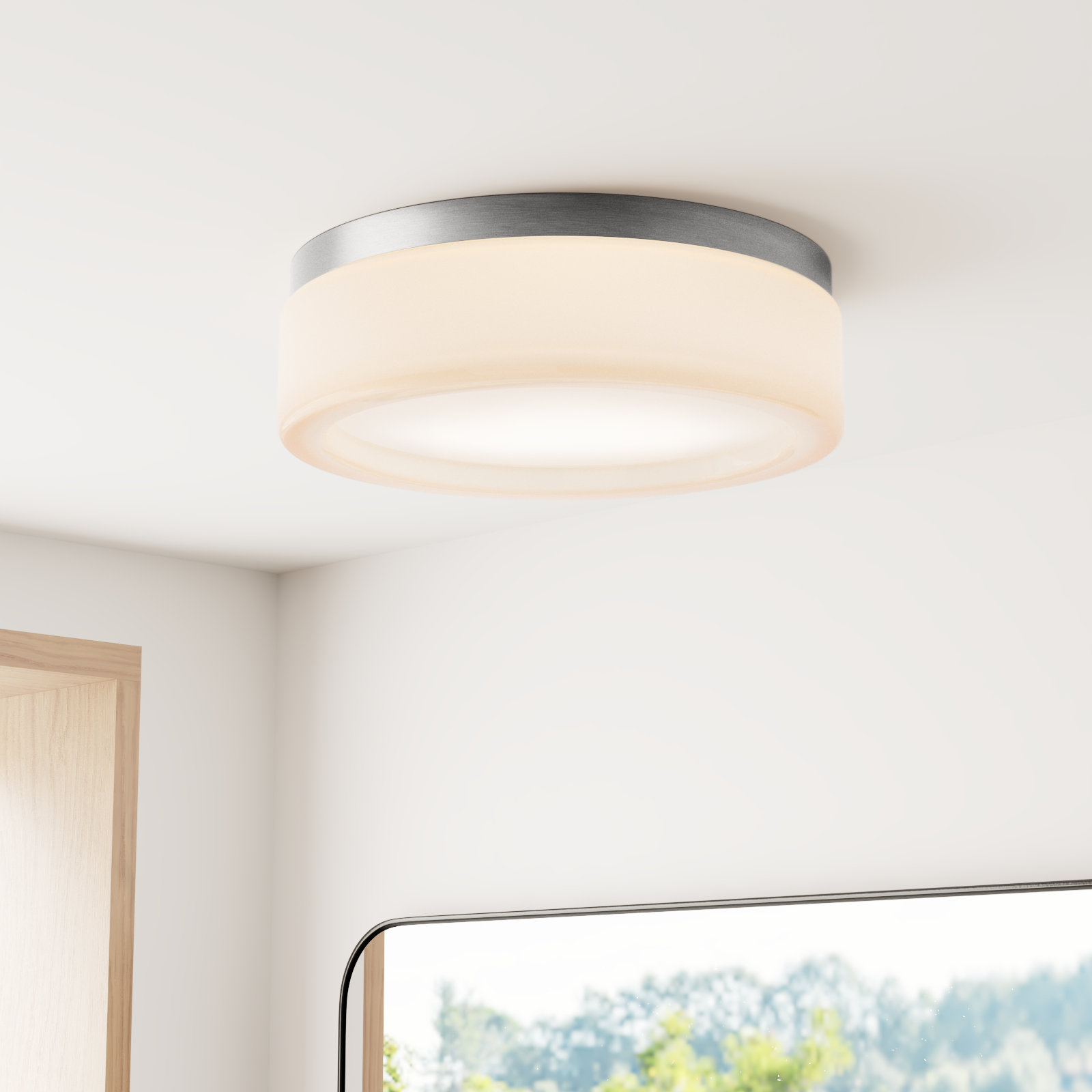 Helmes Single Light Flush Mount, Brushed Nickel