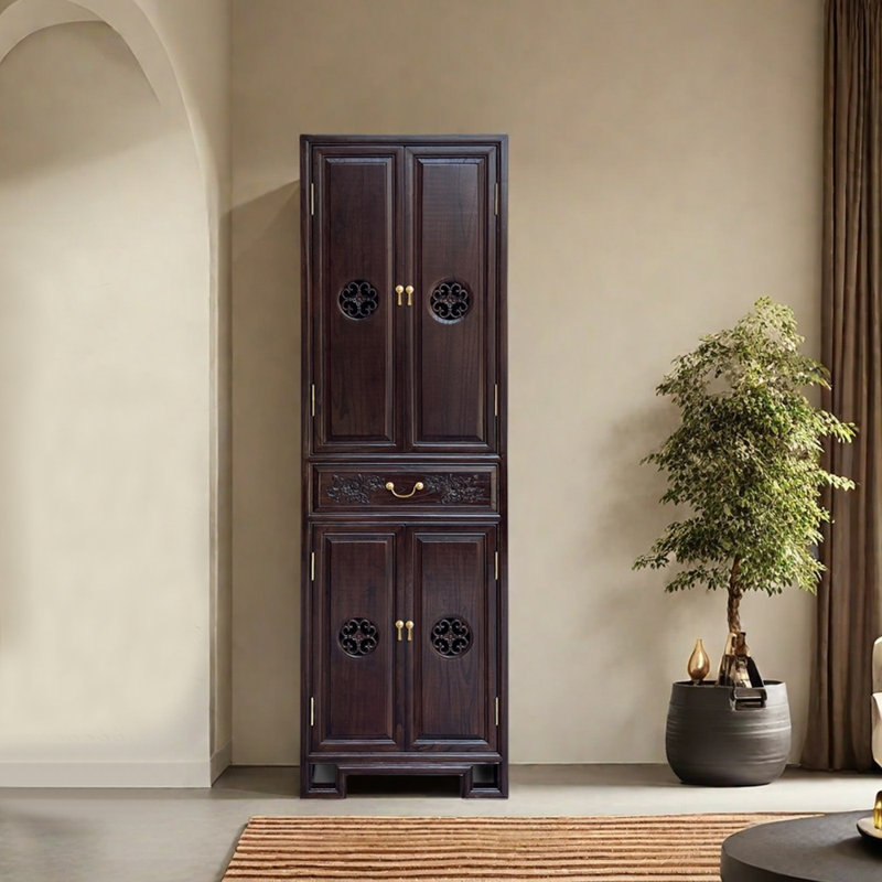 New Chinese Style Solid Wood Bookcase, Dark Walnut