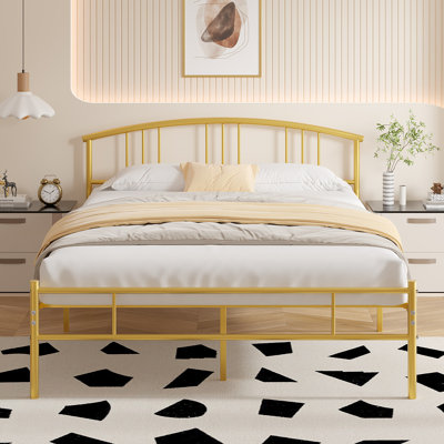 Firdavs Metal Platform Bed Frame with Curved Headboard, Steel Slat Support, No Box Spring Needed, Modern Glam Style by Harriet Bee