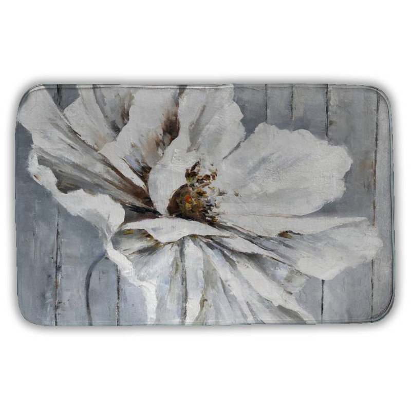 Flower on wood Bath Mat with Non-Slip Backing - Quick Dry Memory Foam Bathroom Rug - Absorbent - Modern Plush Spa-Style - Machine Washable