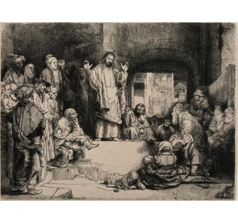 «Christ Preaching» par Rembrandt Van Rijn - Art mural sur toile tendue avec châssis, H 24 po x l 17 po