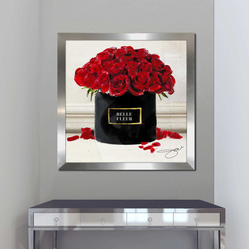 «Belle Fleur Red Roses (Square)» par By Jodi - impression, Encadrement argenté, H 25,5 po x l 25,5 po x P 1 po