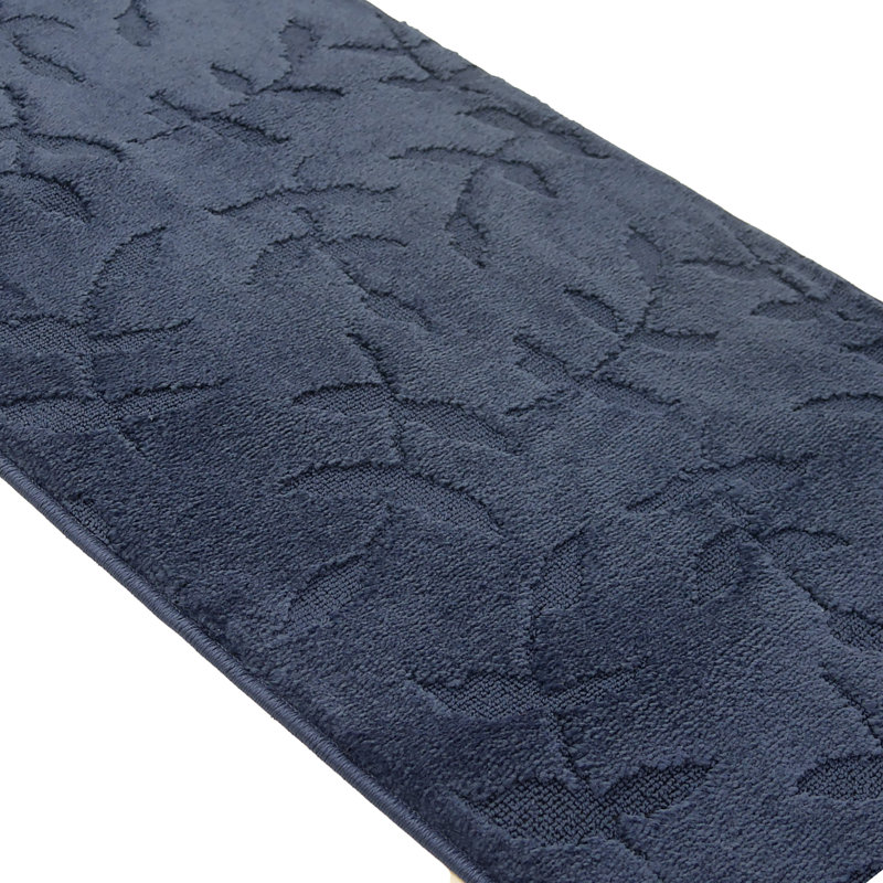 Custom Size  Anti Slip Machine Washable Medium Profile Cut Pile Soft Leaves Davario Navy Runner Rugs by Feet