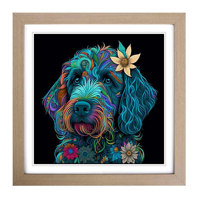 Labradoodle Paisley - Single Picture Frame Print, Oak