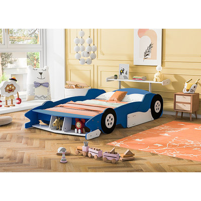 Race Car-Shaped Platform Bed With Wheels