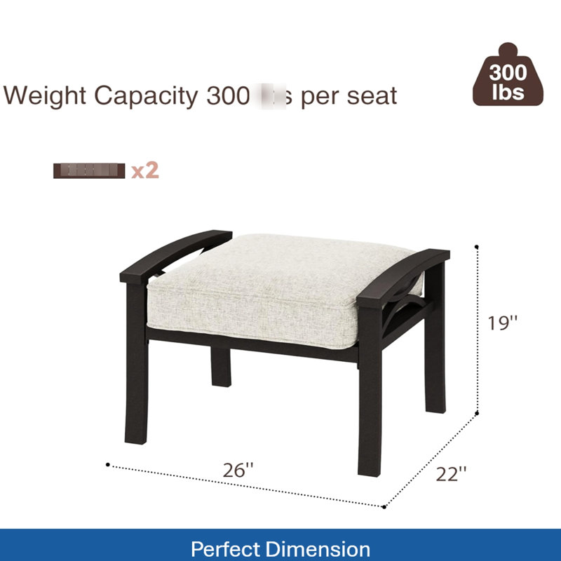 2 repose-pieds en métal toutes saisons avec structure kaki et coussins beiges, multifonctionnel pour repose-pieds, conception moderne, structure en acier rouille, deux repose-pieds faciles à entretenir, largeur de 26 po, intérieur extérieur