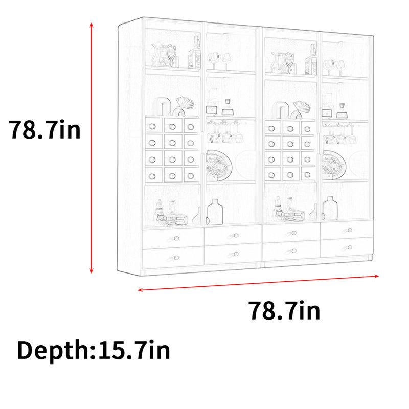 Heitman, (3 Shelves) 78.7"H x 78.7"W x 15.7"D, Gray