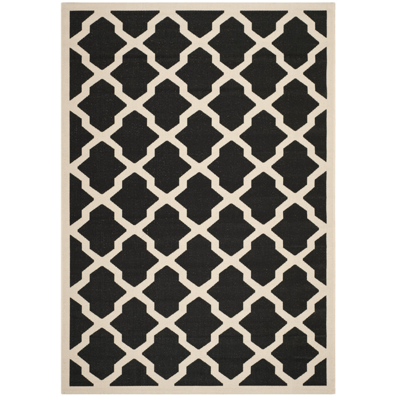 Arneshia Black Indoor/Outdoor Area Rug, Rectangle 6'7" x 9'6"