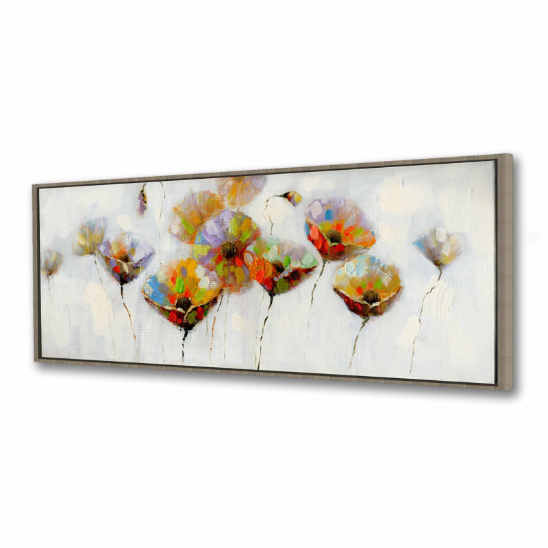 Art sur toile encadré de fleurs colorées - orange botanique