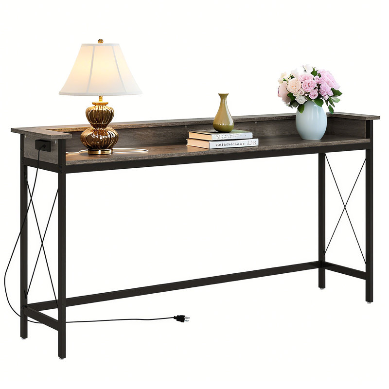 70.9" Console Table with Outlets and USB Ports, Gray