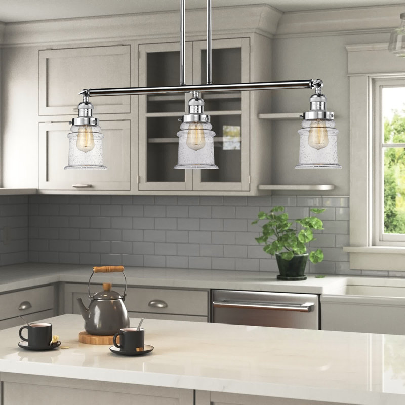 Luminaire suspendu linéaire à 3 lumières pour îlot de cuisine Alexandira, Ampoule DEL 6 watts Vinage, Chrome poli, Grainé