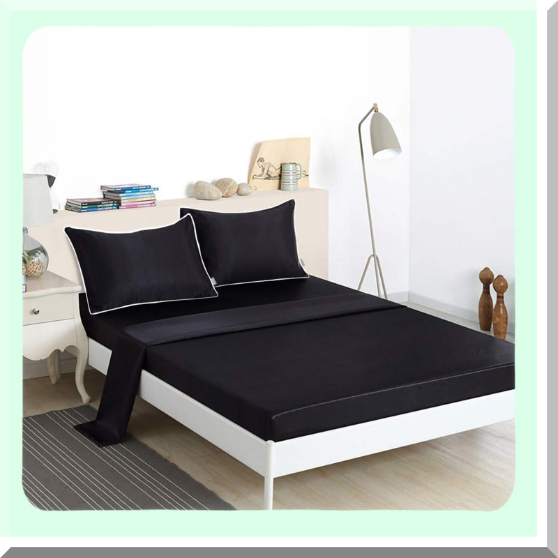 BreathEasy 3-Piece Bedding Set - Soft Comfort Hypoallergenic Fitted Sheet with Pillowcases - Hypoallergenic Breathable Bedding Set - Black - 1 Fitted Sheet + 2 Pillowcases