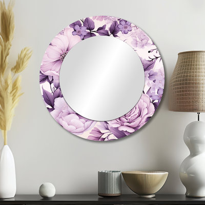 Romonia Victorian Elegance Soft Lavender Blossom - miroir mural décoratif floral, grand miroir rond Cottage, impression sur métal