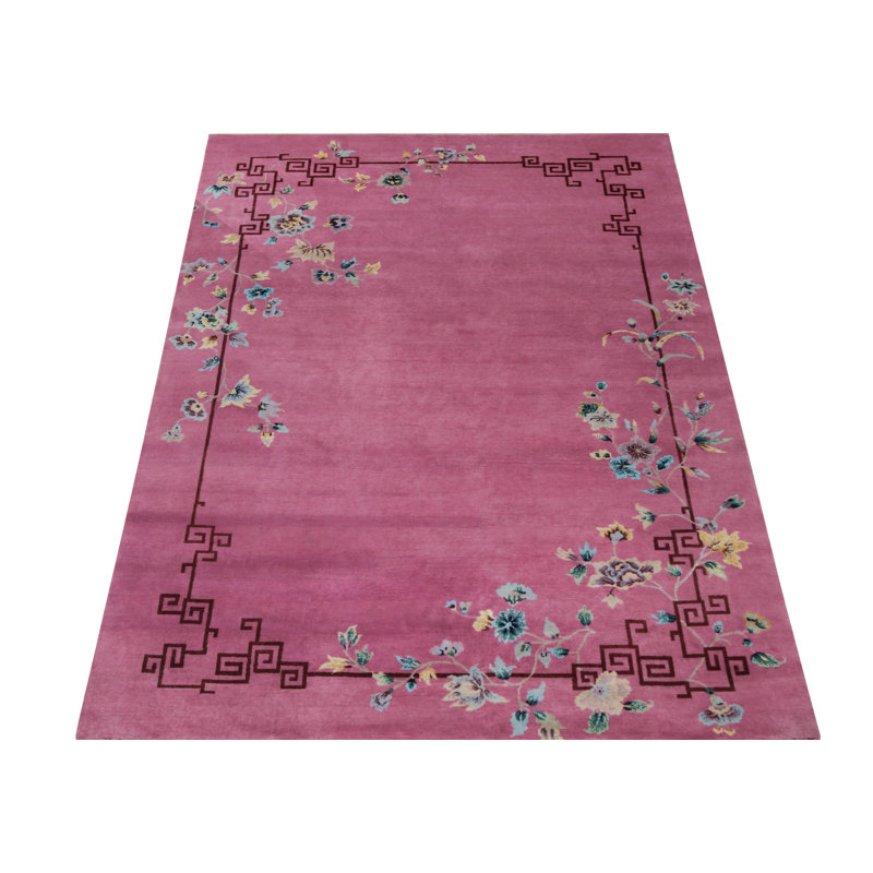 Art Deco Hand Knotted Wool Floral Area Rug, Rectangle 13' x 19'