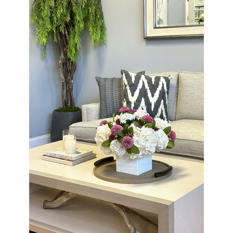 Viburnum and Dahlia Arranged in Fiberstone Pot