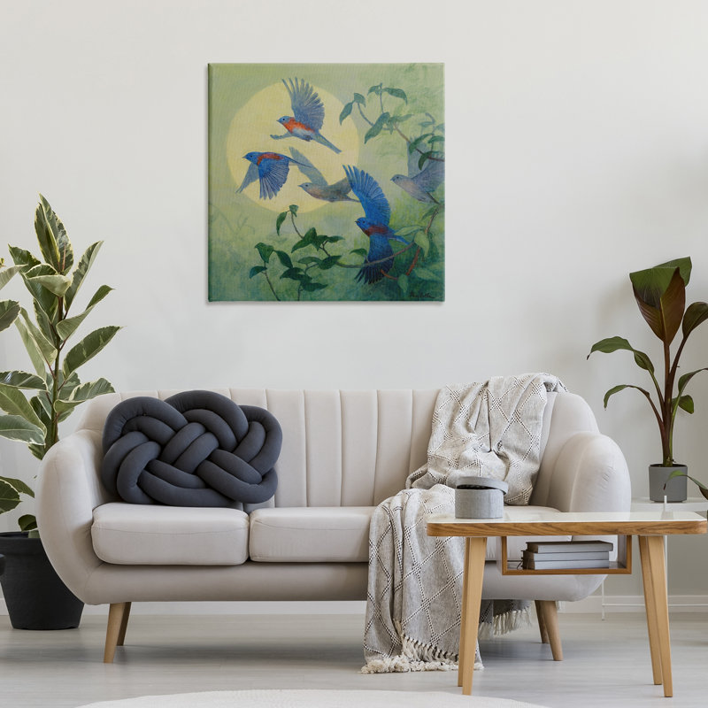 «Bluebird Flock over Moon», art mural par Floy Zittin, H 30 po x l 30 po