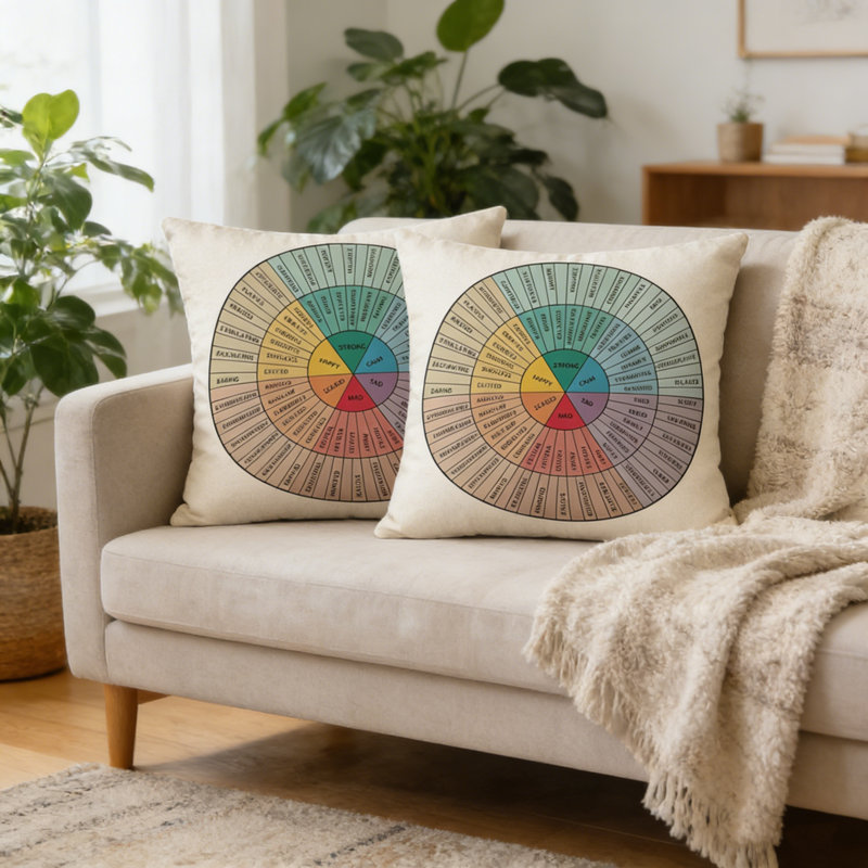 Set Of 2 Square Linen Pillowcase 18*18Inch Sofa Pillow Cover Feelings Wheel Therapy Chart Throw Pillow Covers Hidden Zipper Design, A5
