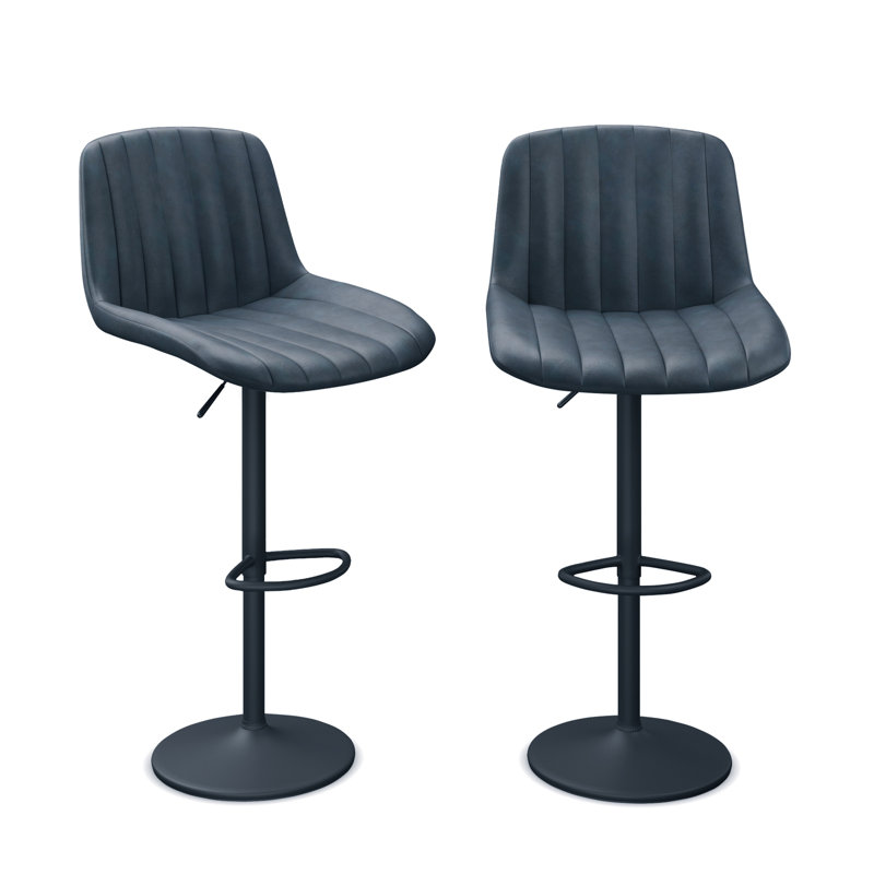 Adjustable Height Counter Stool with Metal Frame, Navy